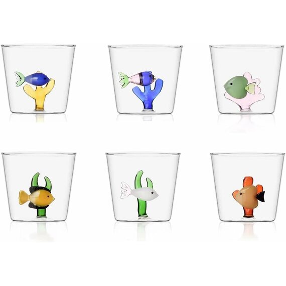 ICHENDORF - Set Bicchieri  "Marine Garden" - 6 Pezzi Tumbler in Vetro Artistico